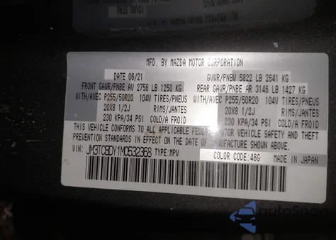 2021 Mazda Cx-9 Grand Touring из США, поврежденный, VIN JM3TCBDY1M0532368